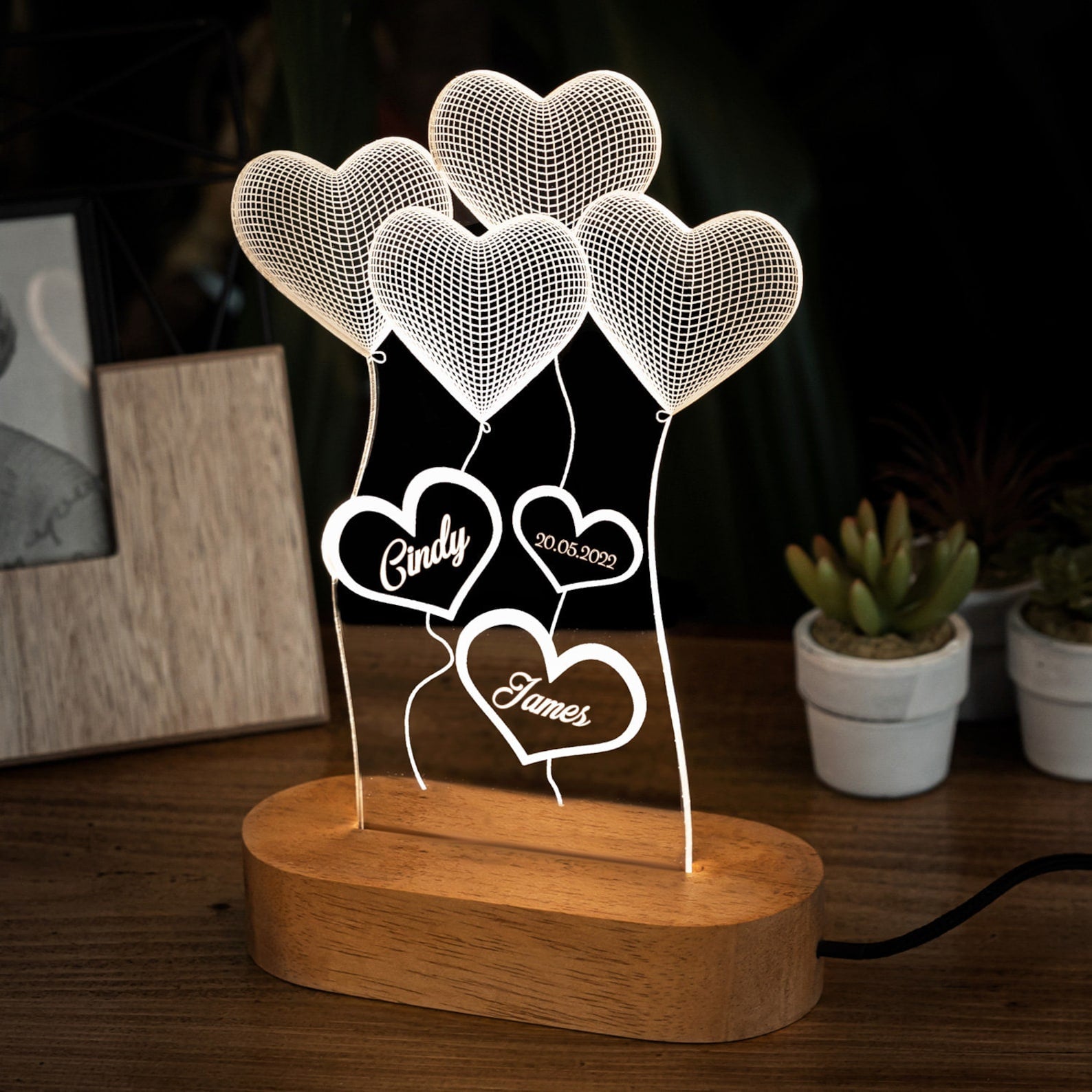 3D Acrylic LED Lamp - Customized Valentine's Day Gift - love craft gift