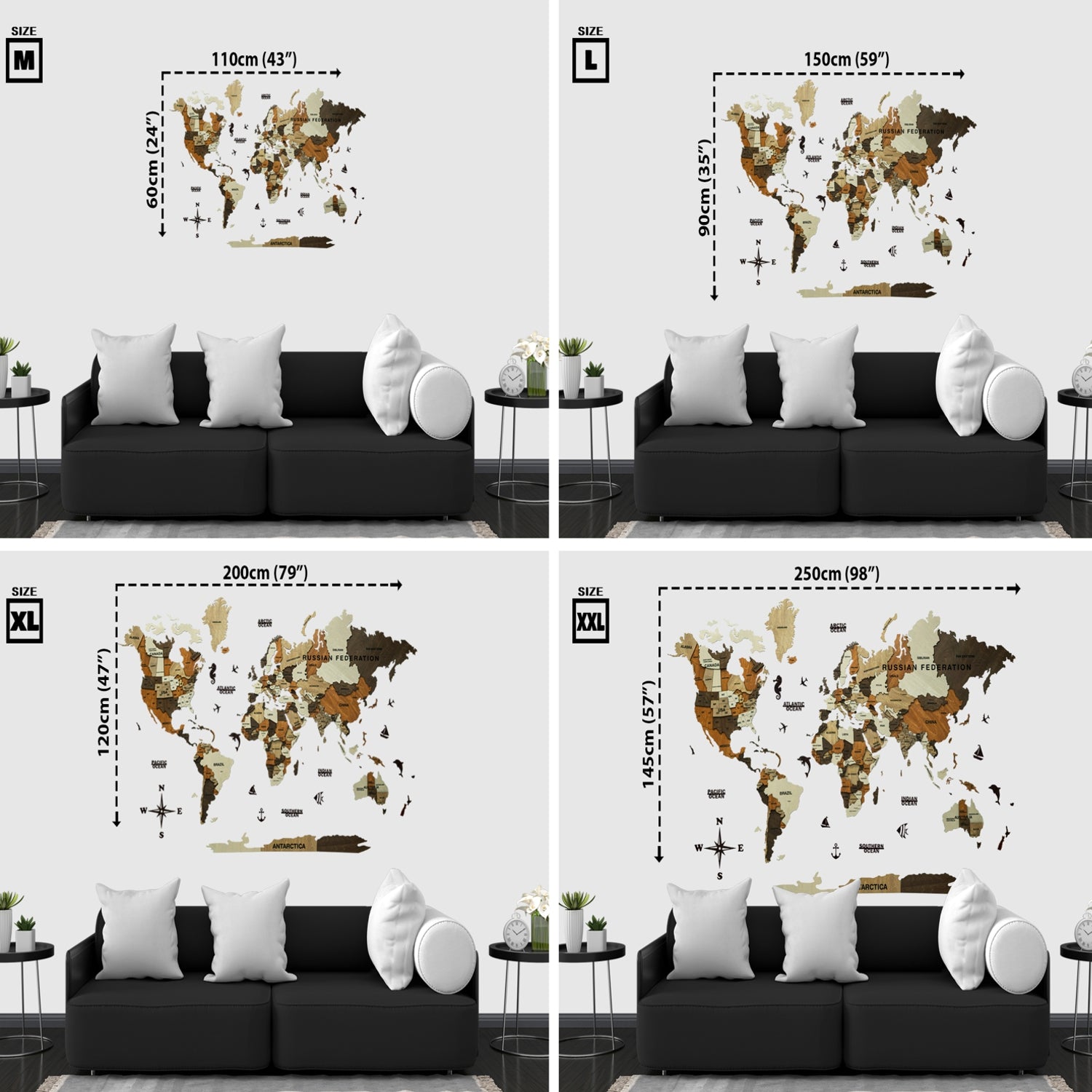 3D Wooden World Map Walnut ?